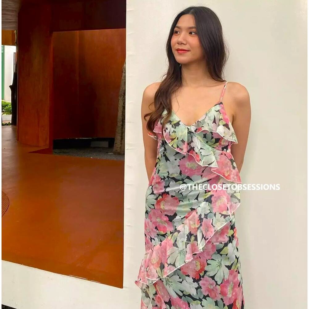 Zara NWT Floral Ruffle Asymmetrical High Low Strappy Midi Dress M - Picture 13 of 16